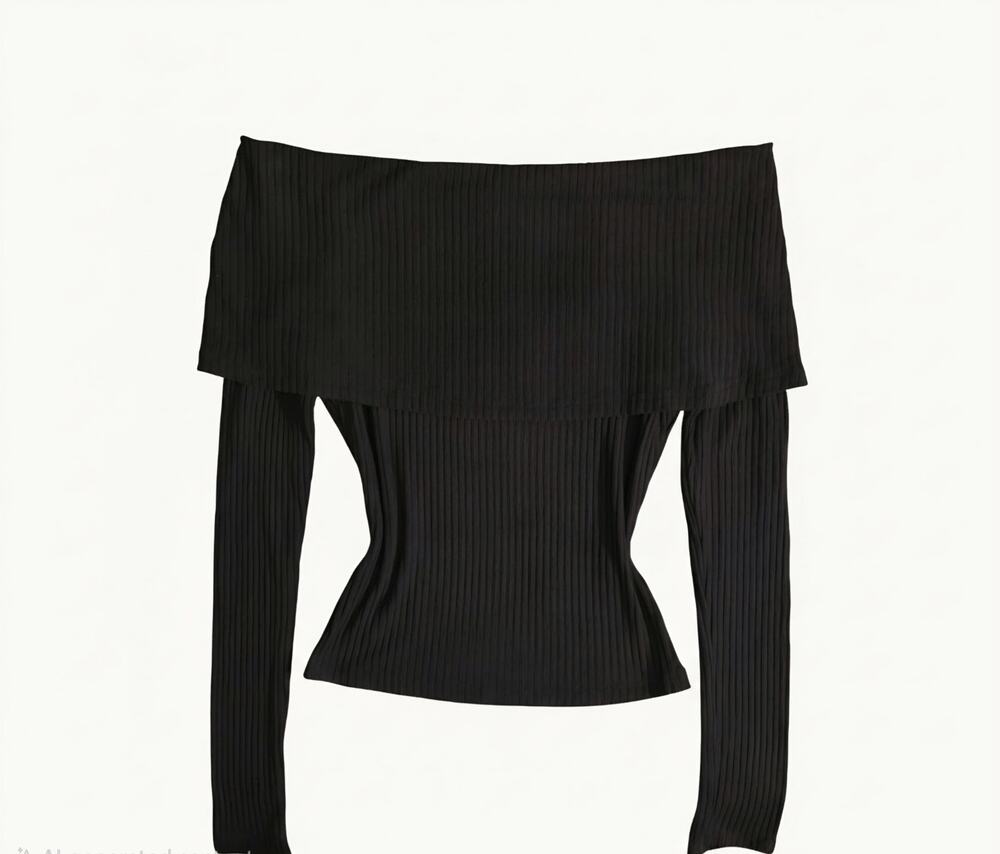 Urban Outfitters Hailey Ribbed Foldover Off Shoulder Long Sleeve Top Small